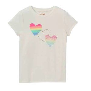 NWT Girls Cat & Jack White Short Sleeve Hearts Graphics T-Shirt Pullover Size 2X
